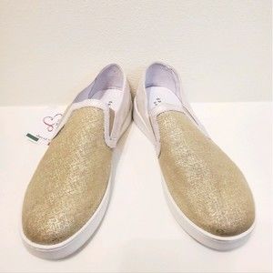 Womens David Tate Valentina Metallic Gold Slip-on Sneaker NWT